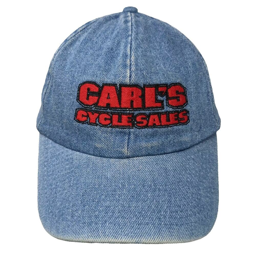 Cobra Caps Baseball Cap Blue Red Carl's Cycle Sales Denim OS Hat Slideback Logo